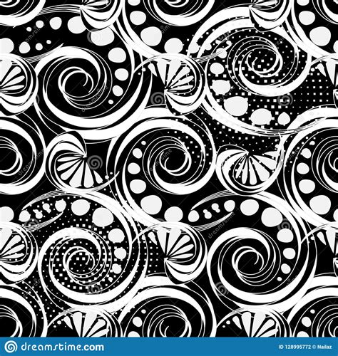 Spirals Abstract Black And White Vector Seamless Pattern Geometric