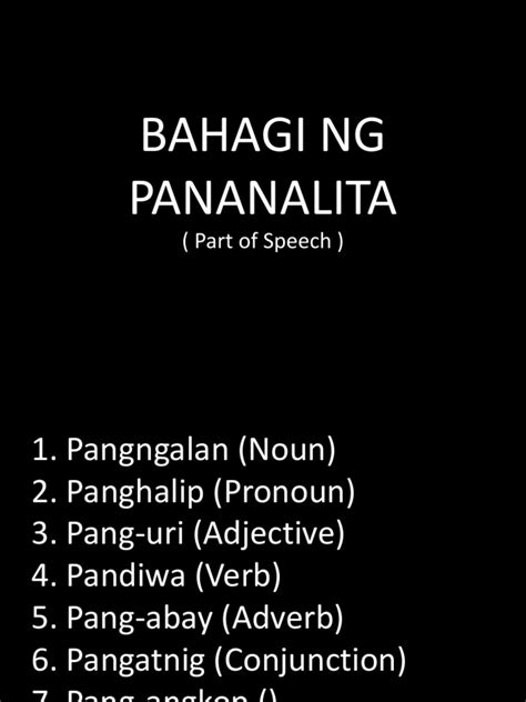 It is a category to which a word is assigned in accordance with its syntactic functions. Bahagi Ng Pananalita