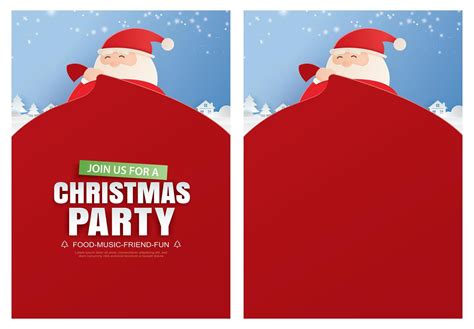 Santa Claus And A Huge Bag Of Gifts With Christmas Party Invitation