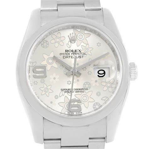 Rolex Datejust Silver Flower Dial Oyster Bracelet Steel Watch 116200