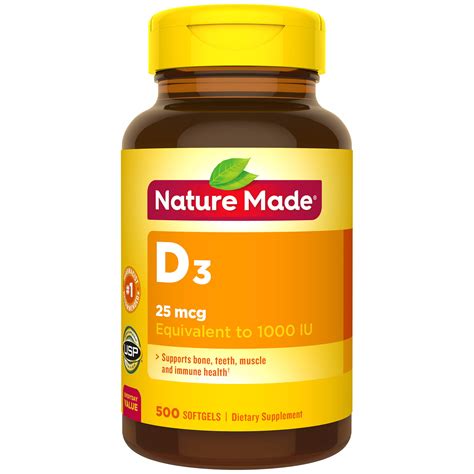 Nature Made Vitamin D3 1000 Iu 25mcg Softgels 500 Count Everyday