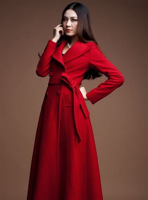 Rss Boutique Red Trench Coats For Women Sizes S Xl Warm Woolen Coats