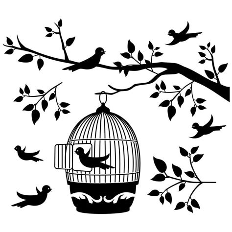 Branch With A Bird Cage Wall Sticker Wall