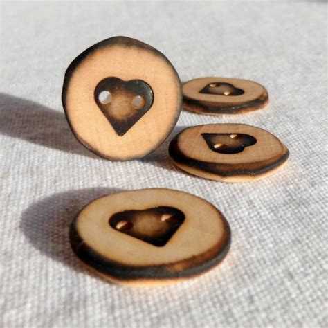 Wooden Heart Buttons Pyrography Wood Button Diy Etsy