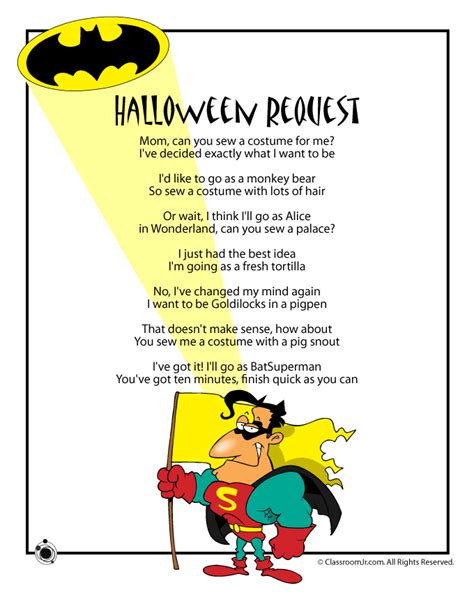Halloween Poems For Kids Halloween Poem Halloween Request Classroom