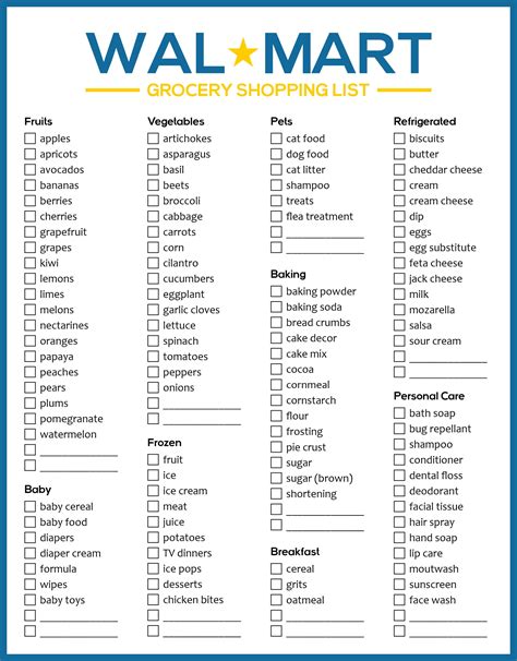 Free Printable Walmart Grocery List Printable Templates