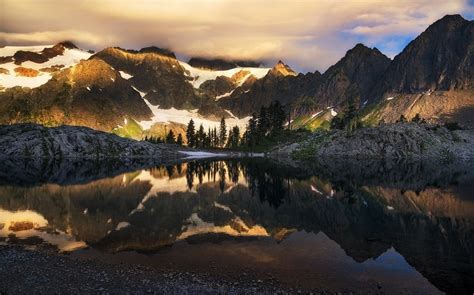 1400x875 Nature Landscape Lake Mountain Sunset Water Reflection Calm
