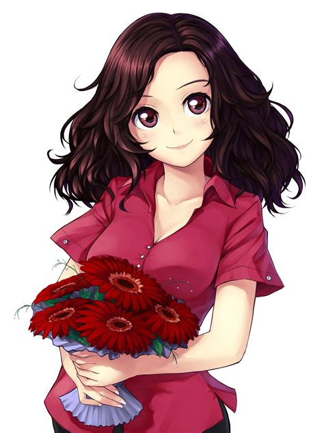 Beautiful Picture Of A Cute Manga Girl Holding A Bunch Of
