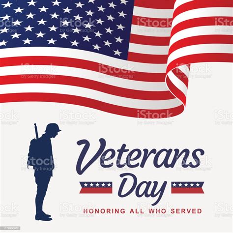 Veterans Day Banner Silhouette Of A Veteran Paying Respect Vector Stock