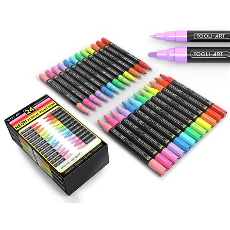 Tooli Art 24 Neon Fluorescent Acrylic Paint Pens Marker Set 07mm Extra