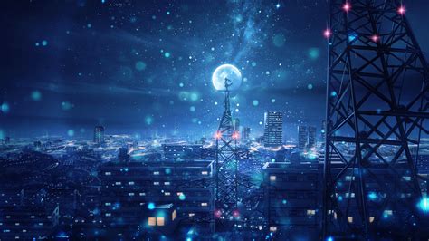Night Sky City Stars Anime Scenery 4k 135 Wallpaper Pc Desktop