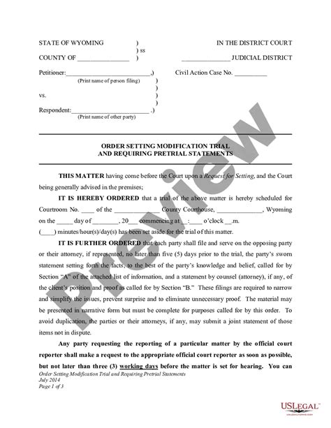 Wyoming Order Setting Modification Trial And Requiring Pretrial