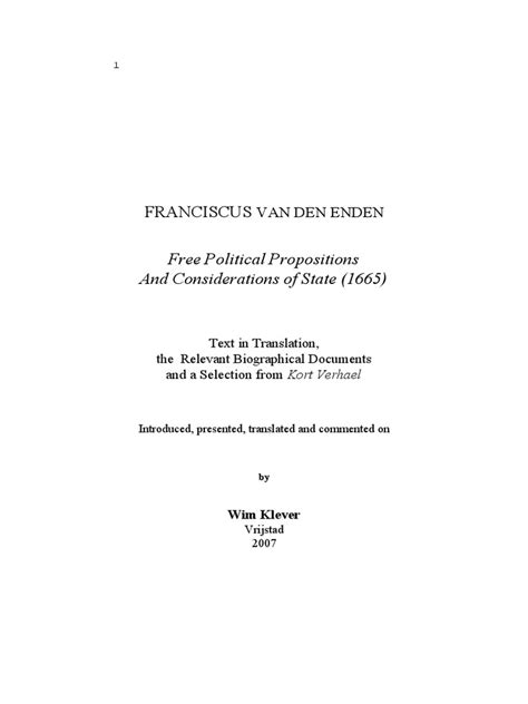 Franciscus Van Den Enden Free Political Propositions Pdf Baruch