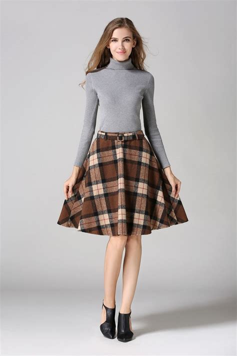 Retro Plaid Pattern High Waist Woolen A Line Skirt 2019 Chiffon Diy A Line Skirt Outfits