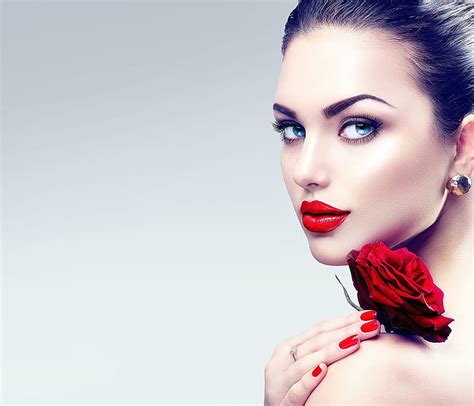 720p Free Download Beauty Red Model Rose Woman Lips Anna Subbotina Girl Face Hd
