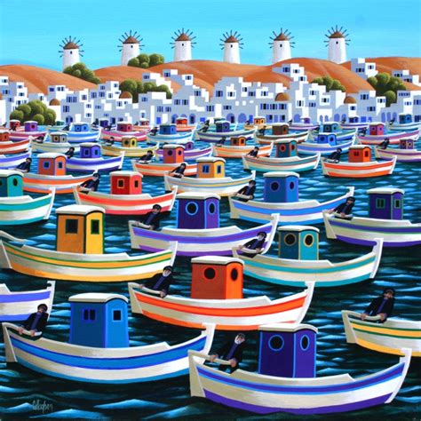 Mykonos Greek Fishing Boats By Irish Contemporary Artist