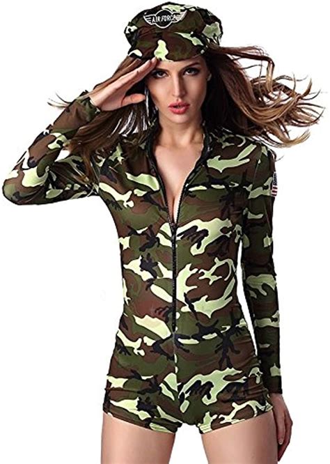 Sexy Army Camo Zip Front Uniform Dress Outfit Military Plus Size Halloween Costume Lingerie For
