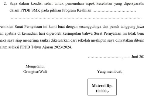 Link Download Surat Pernyataan Sehat Ppdb Jateng 2023 Khusus Smk