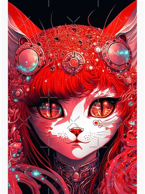 cute cat girl cyberpunk future red neon poster for sale by jjcat13 redbubble