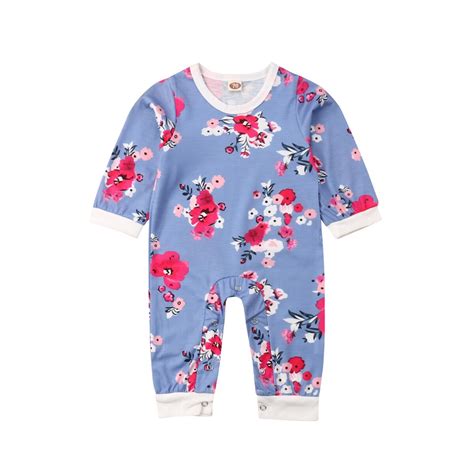 Newborn Baby Girl Cotton Long Sleeve Floral Romper Jumpsuit Outfits