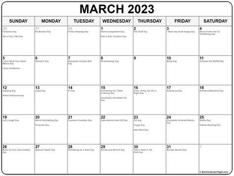 March 2023 Calendar With Fun Holidays Get Latest Map Update