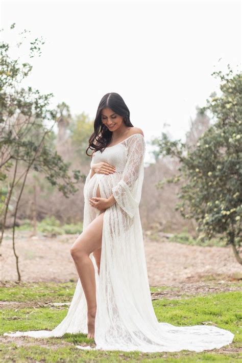 Pinkblush Ivory Lace Off Shoulder Maternity Photoshoot Gown Dress In