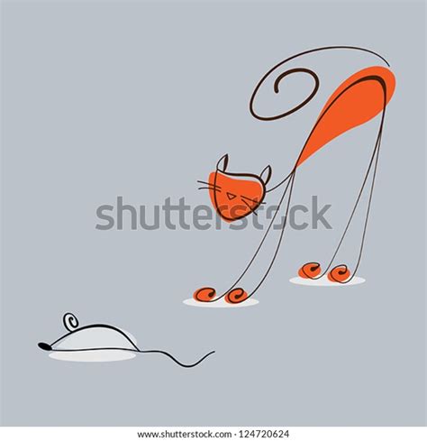 Red Cat Catches Mouse Vector Eps10 Stock Vector Royalty Free