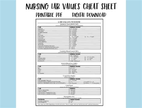 Printable Lab Values Cheat Sheet Vrogue