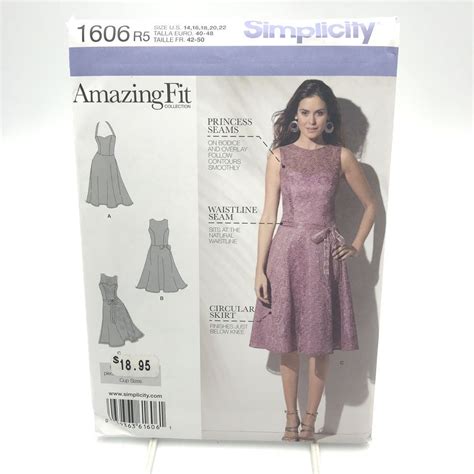 Simplicity 1606 Womens Plus Size Petite Fit And Flare Dress Sz 14 22