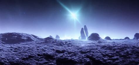 Dramatic View Of An Alien Ice Planet At Night Nebula Stable
