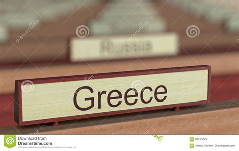 Greece Name Sign Among Different Countries Plaques At International