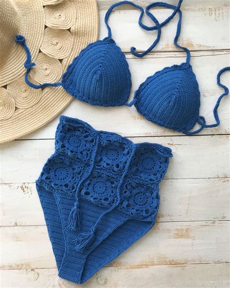 The Luxury Lifestyle Portal Trend Fashion Products Custom Crochet Handmade Blue Bikini Set For