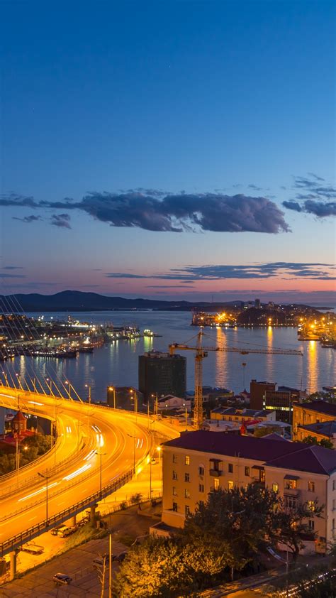 Download 1080x1920 Russia Vladivostok Bridge Lights Buildings