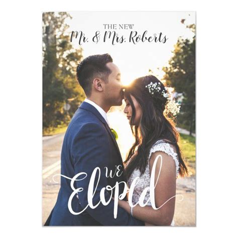 So happy you decided to stop by and view this we eloped burlap banner sign! Personalized We Eloped Elopement Announcement Card | Zazzle.com | Marriage announcement ...