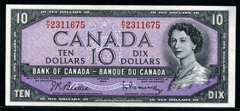 Canada Banknotes 10 Canadian Dollars Banknote Of 1954 Queen Elizabeth