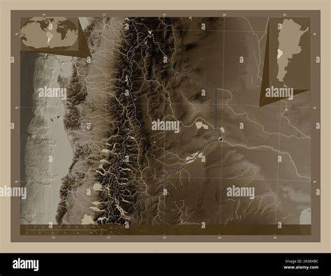 Neuquen Province Of Argentina Elevation Map Colored In Sepia Tones