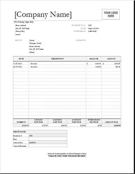 billing statement invoice template  excel document hub