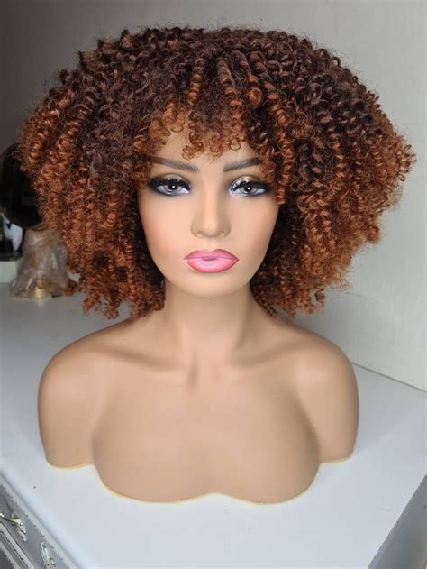 Synthetic Afro Kinky Curly Wig With Bangfringe In Brown Made Etsy