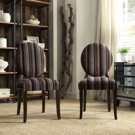 Fabric striped dining chairs solid oak high quality dining. Inspire Q Blanca Round Back Gray Striped Print Fabric Dining Chairs - Set of 2 at Hayneedle