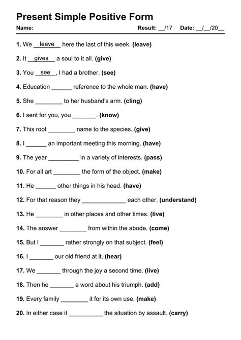 101 Printable Present Simple Positive Pdf Worksheets With Answers