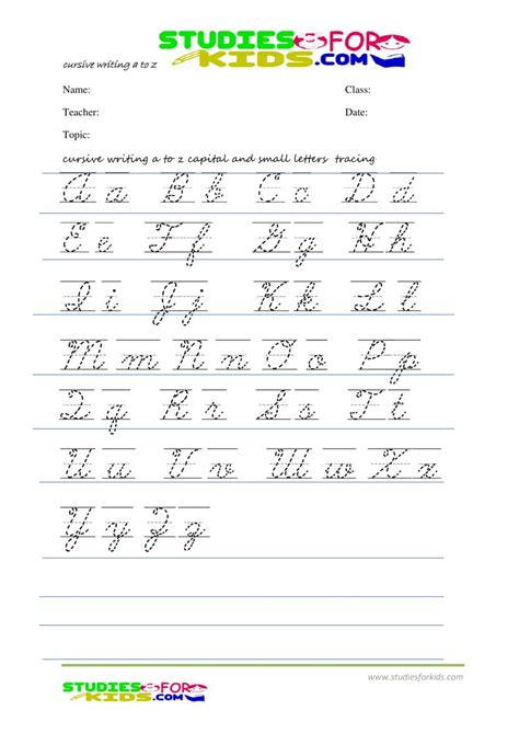 Cursive Writing A To Z Capital And Small Letters Pdf Studiesforkids