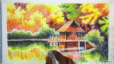 Beautiful Scenery Drawing With Pencil Colour I Used Violet Dark Blue