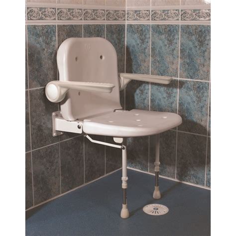 Akw 04230 Standard Fold Up Shower Seat With Back And Arms Grey