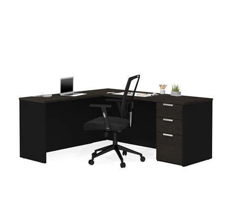 71 X 62 L Shaped Modern Desk In Deep Gray And Black Finish