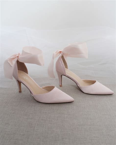 Dusty Pink Satin Pointy Toe Heels With Wrapped Satin Tie Etsy