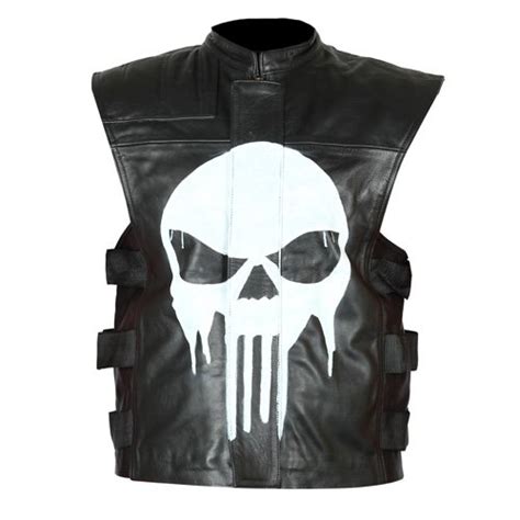 Punisher Black Biker Leather Vest Leather Madness