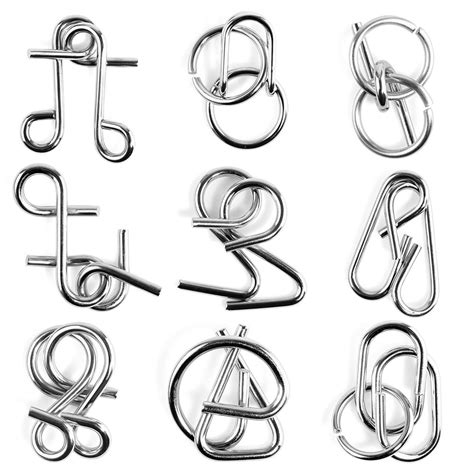9pcs Metal Wire Puzzles Brain Teaser Classical Intellectual Toyhard