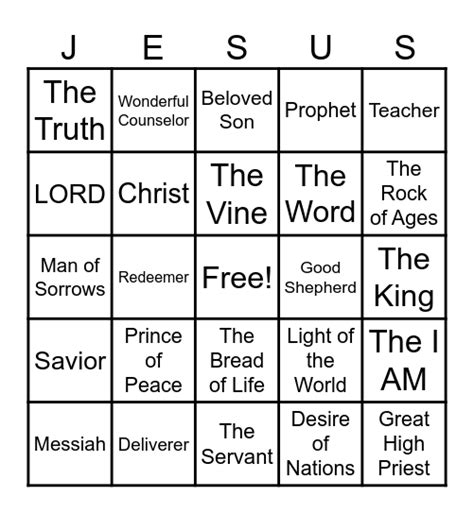 Names Of Jesus Bingo Card