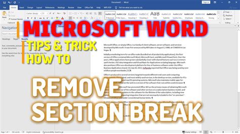 Microsoft Word How To Remove Section Break Youtube