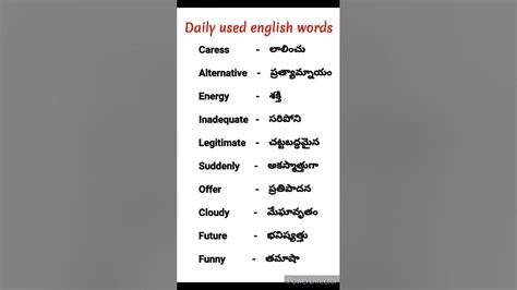 Caress Vocabulary English Learning World Daily Used English Words